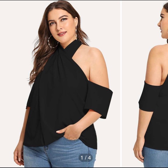 Open Shoulder Cross Halter Top - Picture 1 of 3